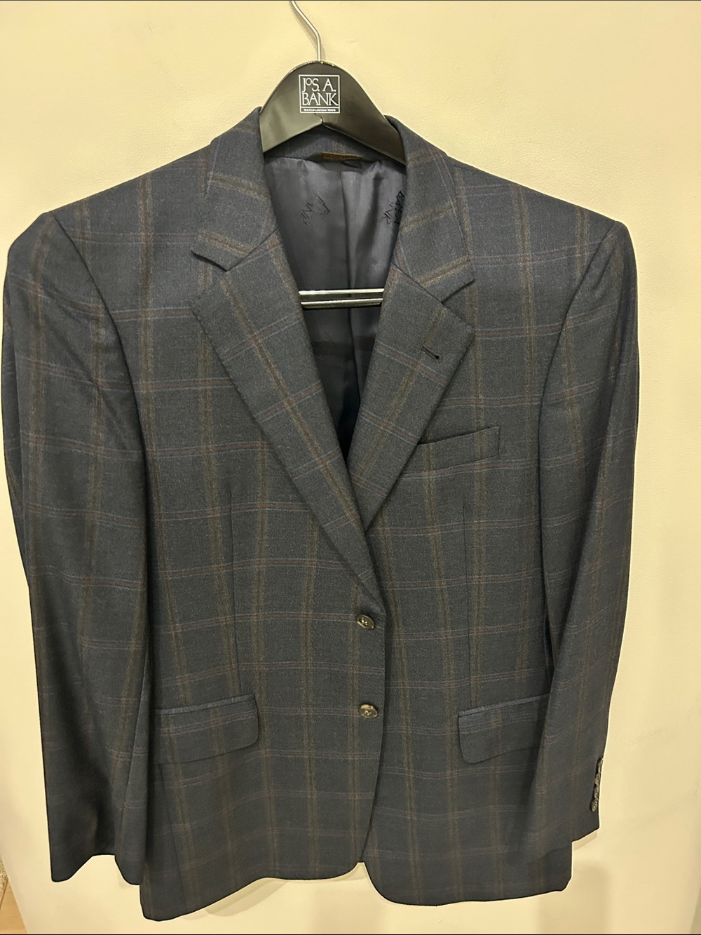 Jos. A. Bank Gray-Blue Windowpane Wool Sport Coat